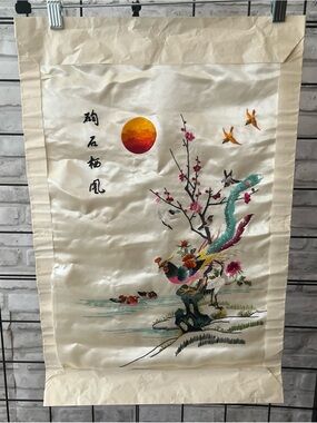 Asian Silk Embroidered Phoenix Wall Hanging - Multicolor vintage